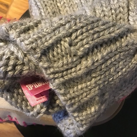 VS PINK MUKLUKS CABLE KNEE SOCK 2008 COLLECTION SZ LG GREY PINK - Picture 7 of 12